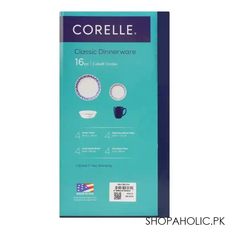 corelle classic dinnerware set, cobalt circles 16 pack, 16s cbc ph image4