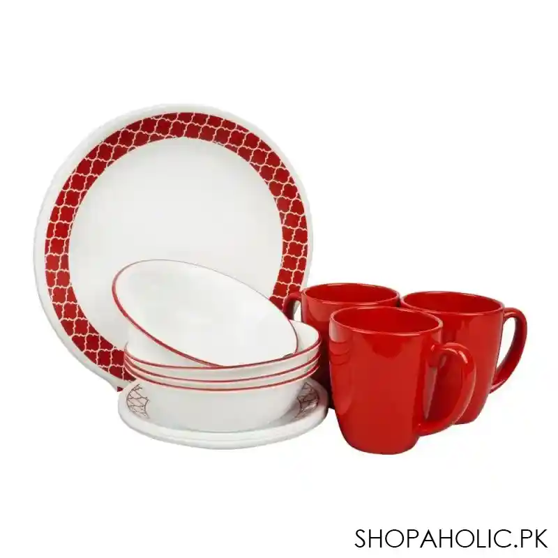 corelle classic dinnerware set, crimson trellis 16 pack, 16s crt ph main image