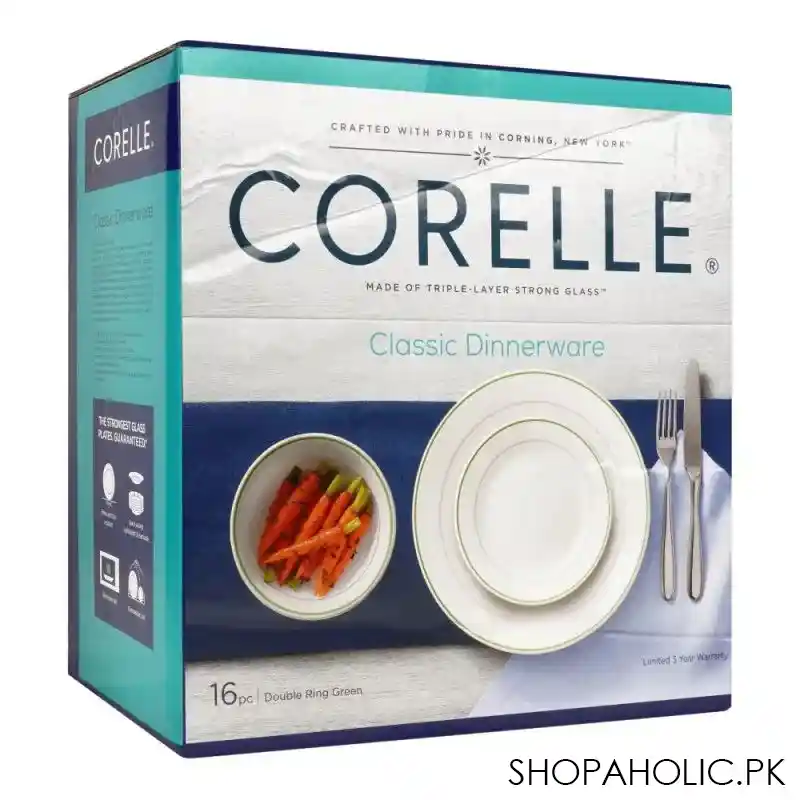 corelle classic dinnerware set, double ring green 16 pack, 16s dbrg ph image2