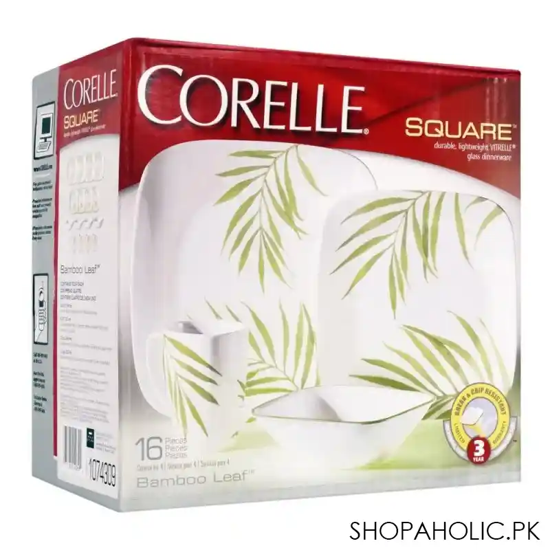 corelle square dinner set, bamboo leaf, 16 piece, 1074309 image2