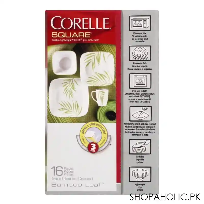 corelle square dinner set, bamboo leaf, 16 piece, 1074309 image4