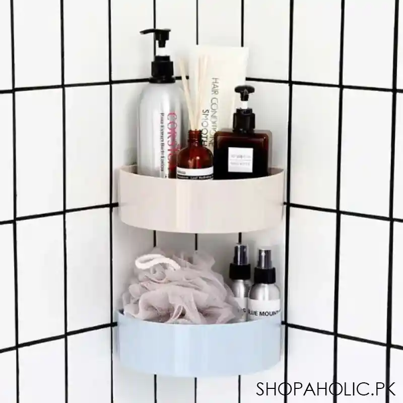 corner shelf kitchen and bathroom basket holder screwless main image