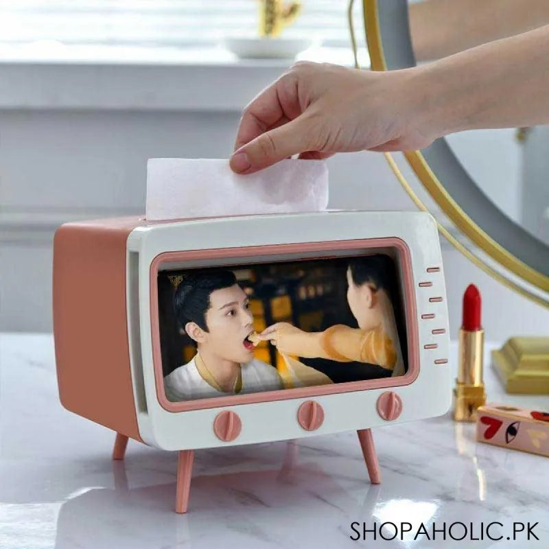 creative tv tissue box storage organizer with mobile phone holder image2