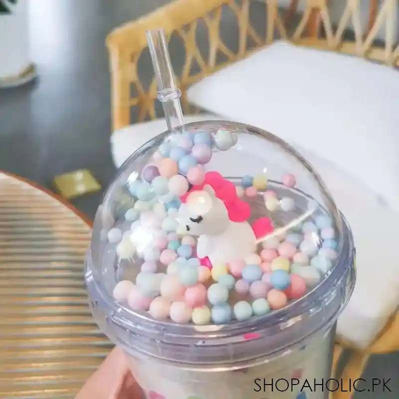 creative unicorn plastic cup with lid and straws image3