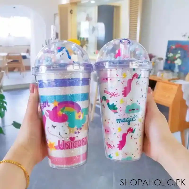 creative unicorn plastic cup with lid and straws main image