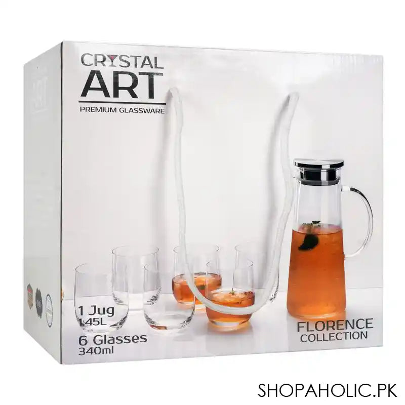 Crystal Art Glassware Florence Jug, 1.45Ltr + Glass 340ml Set, 7 Piece, FLJ145-FLG34 - Image 4