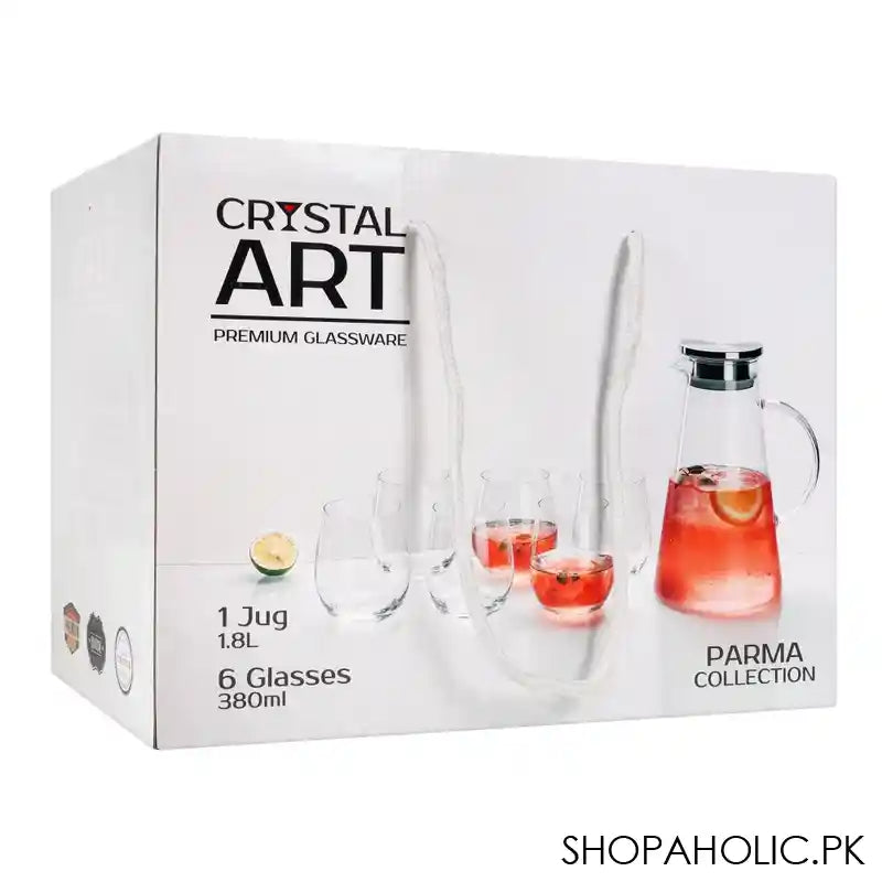 Crystal Art Glassware Parma Jug, 1.8Ltr + Glass 380ml Set, 7 Piece, PRJ180-PRG38 - Image 4