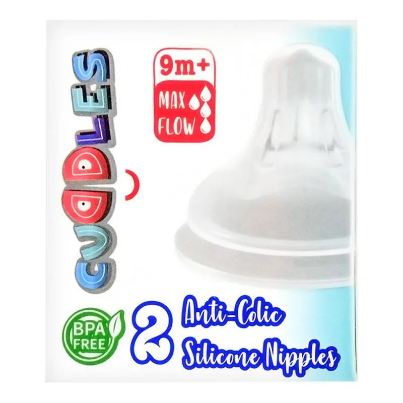 cuddles anti colic silicone nipples, max flow, 9m+, 2 pack image2