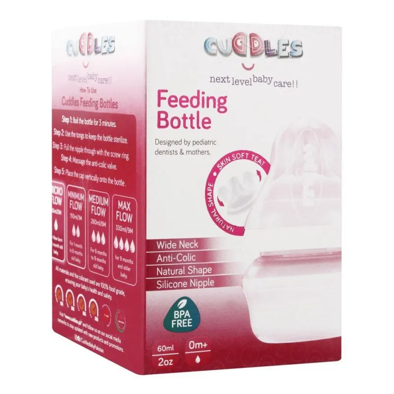 cuddles wide neck anti colic feeding bottle, 0m+, pink, 60ml image2