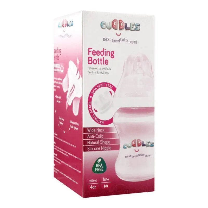 cuddles wide neck anti colic feeding bottle, 1m+, pink, 150ml image2