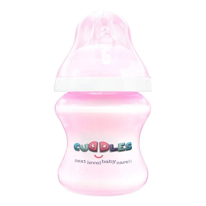 cuddles wide neck anti colic feeding bottle, 1m+, pink, 150ml main image