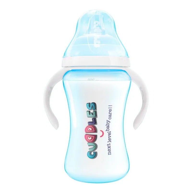 cuddles wide neck anti colic feeding bottle, 6m+, blue, 260ml main image