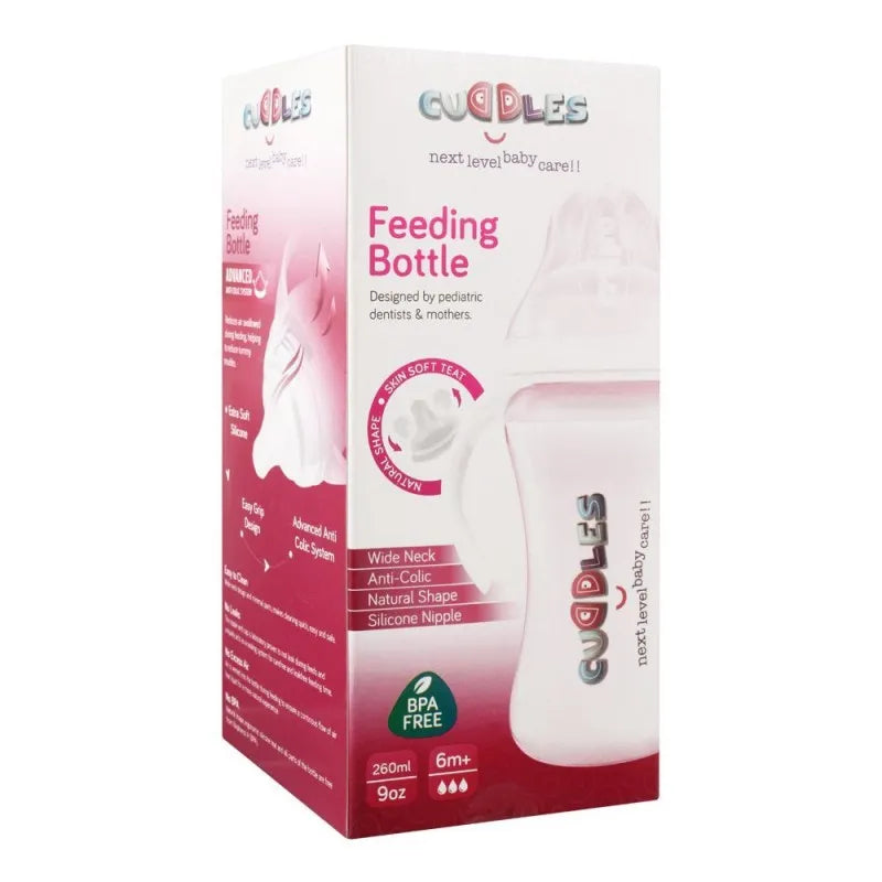 cuddles wide neck anti colic feeding bottle, 6m+, pink, 260ml image2