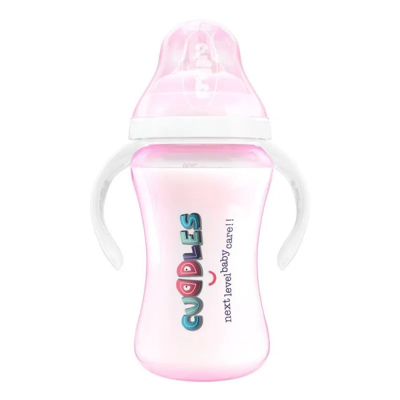 cuddles wide neck anti colic feeding bottle, 6m+, pink, 260ml main image