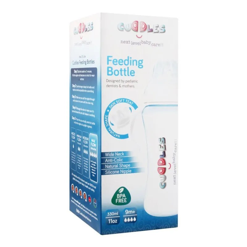 cuddles wide neck anti colic feeding bottle, 9m+, blue, 330ml image2