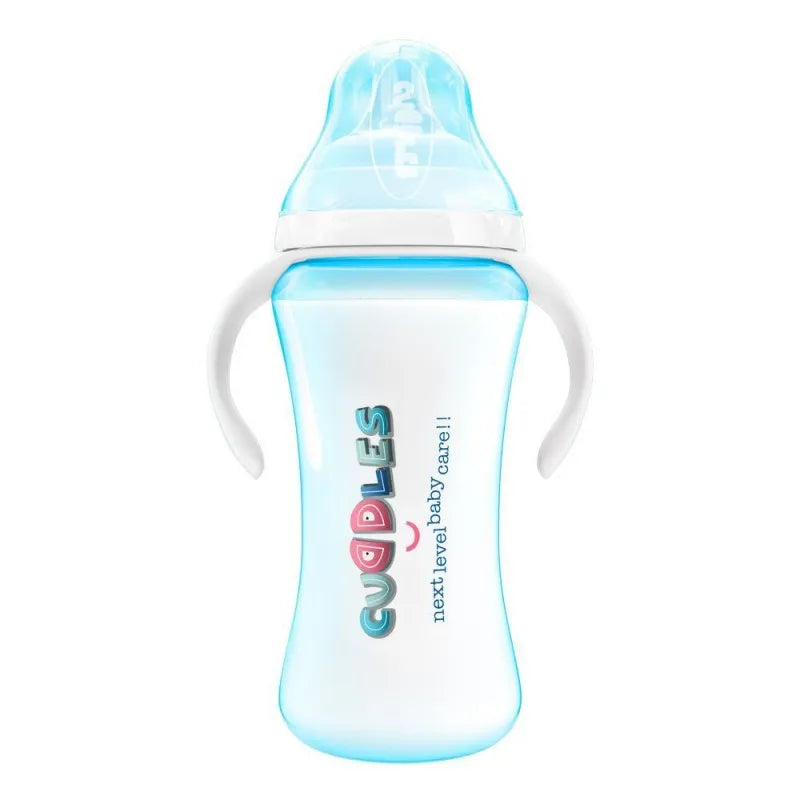 cuddles wide neck anti colic feeding bottle, 9m+, blue, 330ml main image