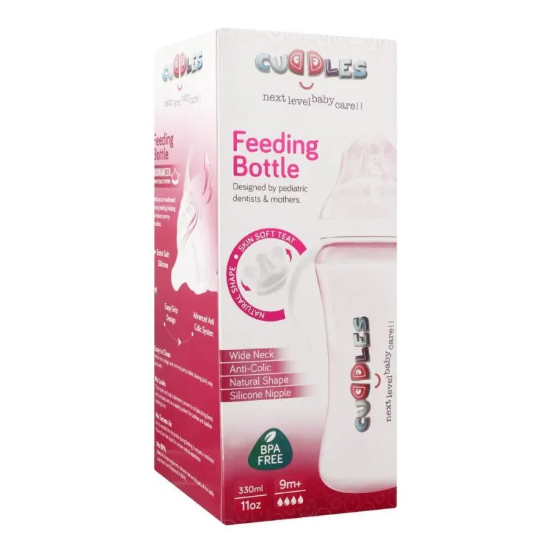 cuddles wide neck anti colic feeding bottle, 9m+, pink, 330ml image2