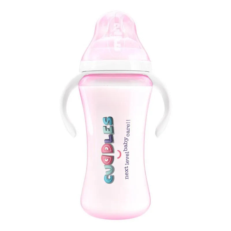 cuddles wide neck anti colic feeding bottle, 9m+, pink, 330ml main image