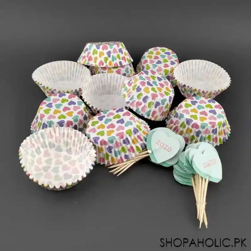 cupcake baking liners and heart topper picks (24 cups with 24 picks) image3