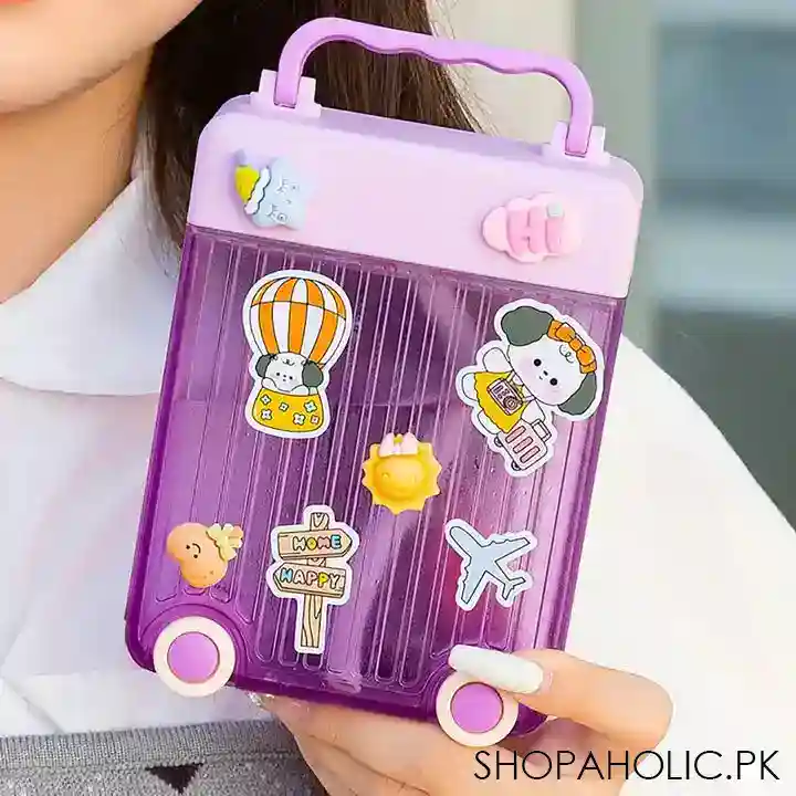 cute suitcase straw water bottle main image