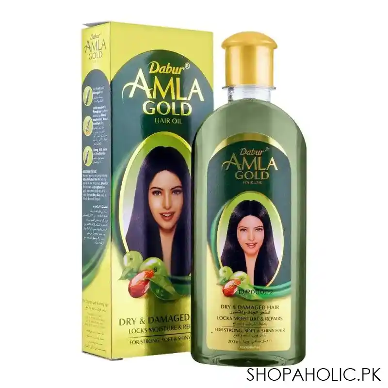 dabur amla gold dry & damaged hair oil, locks moisture & repairs, 200ml main image