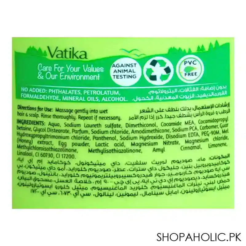 Dabur Vatika Naturals Honey & Egg Repair & Restore Shampoo, For Damaged Hair & Split Ends, 185ml - Image 2