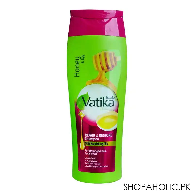 Dabur Vatika Naturals Honey & Egg Repair & Restore Shampoo, For Damaged Hair/Split Ends, 360ml - Main Image