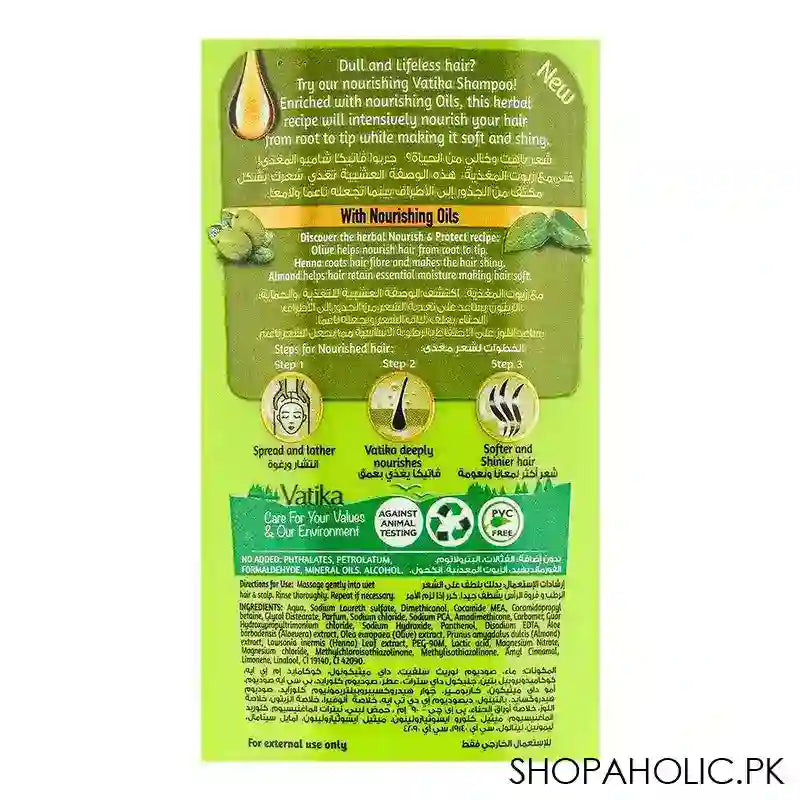 Dabur Vatika Olive And Henna Nourish & Protect Shampoo, For Normal Hair, 650ml - Image 3