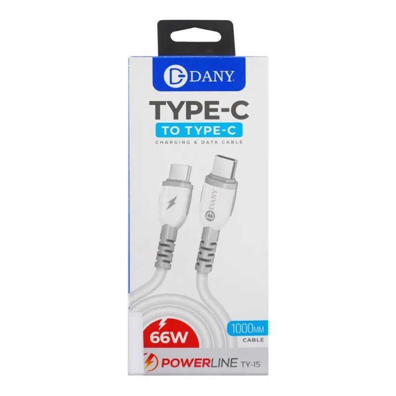 dany powerline type c to type c charging & data cable, white, ty 15 image2