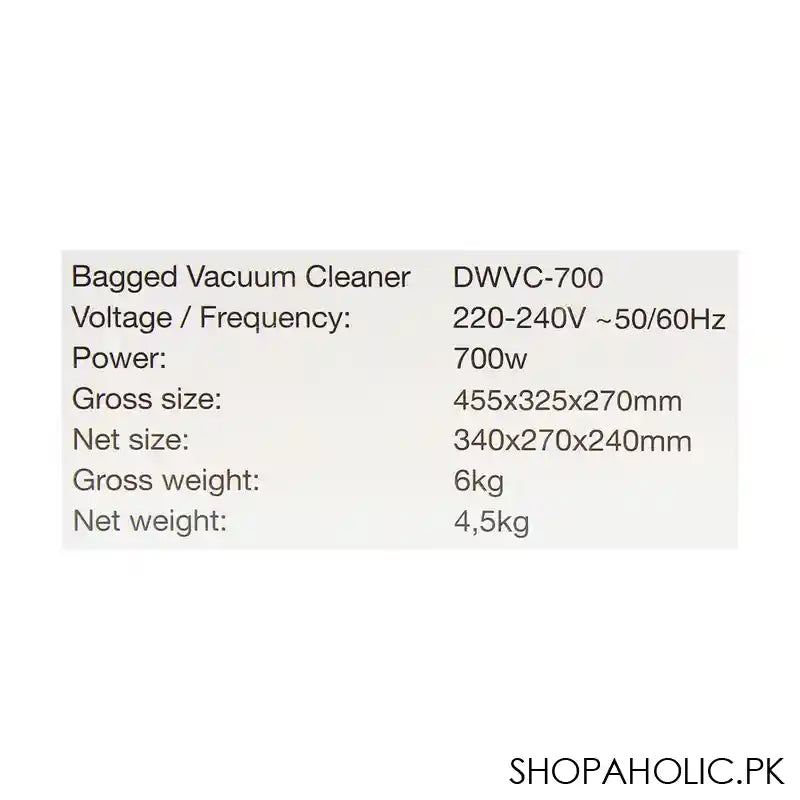 Dawlance Vacuum Cleaner, 700W, DWVC-770 - Image 3