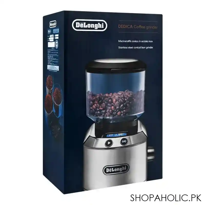 delonghi stainless steel conical burr coffee grinder, kg 521.m image2