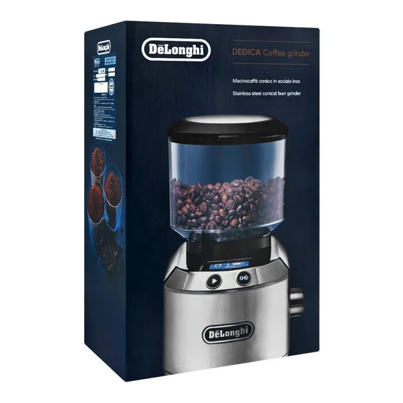 delonghi stainless steel conical burr coffee grinder, kg 521.m image2