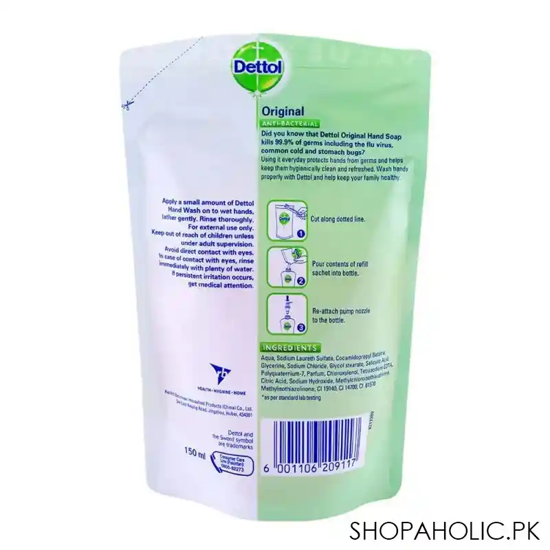 dettol original anti bacterial hand wash 150ml pouch refill image2