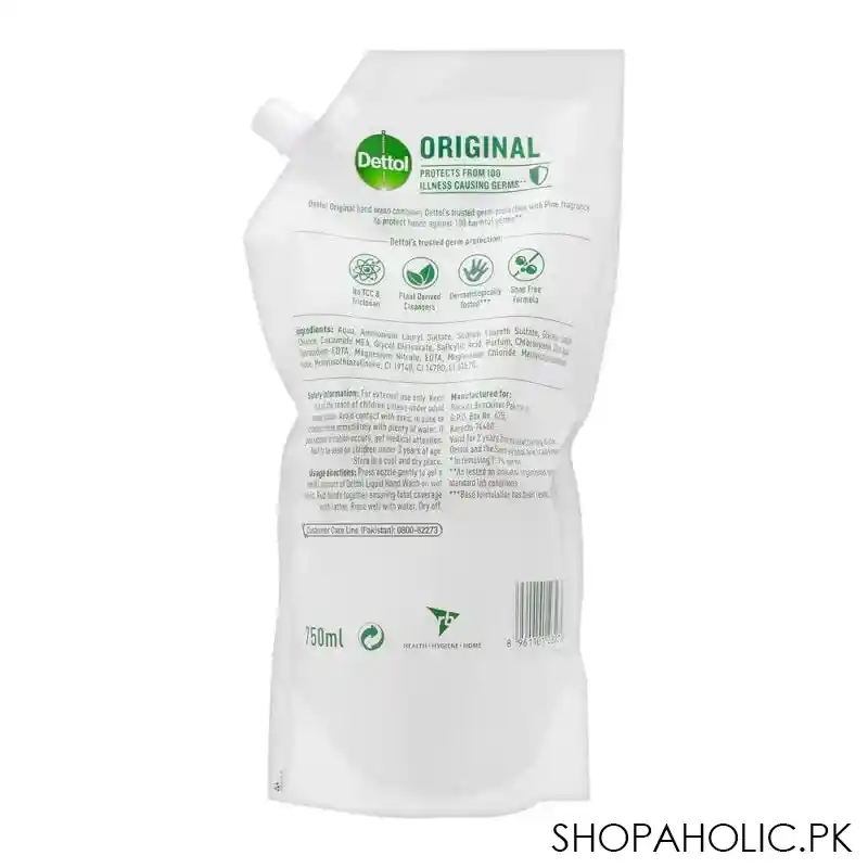 dettol original antibacterial liquid hand wash, refill pouch, 750ml image2