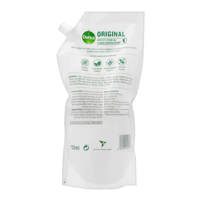 dettol original antibacterial liquid hand wash, refill pouch, 750ml image2