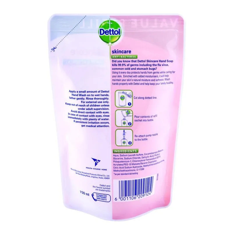 dettol skincare anti bacterial hand wash 150ml pouch refill image2