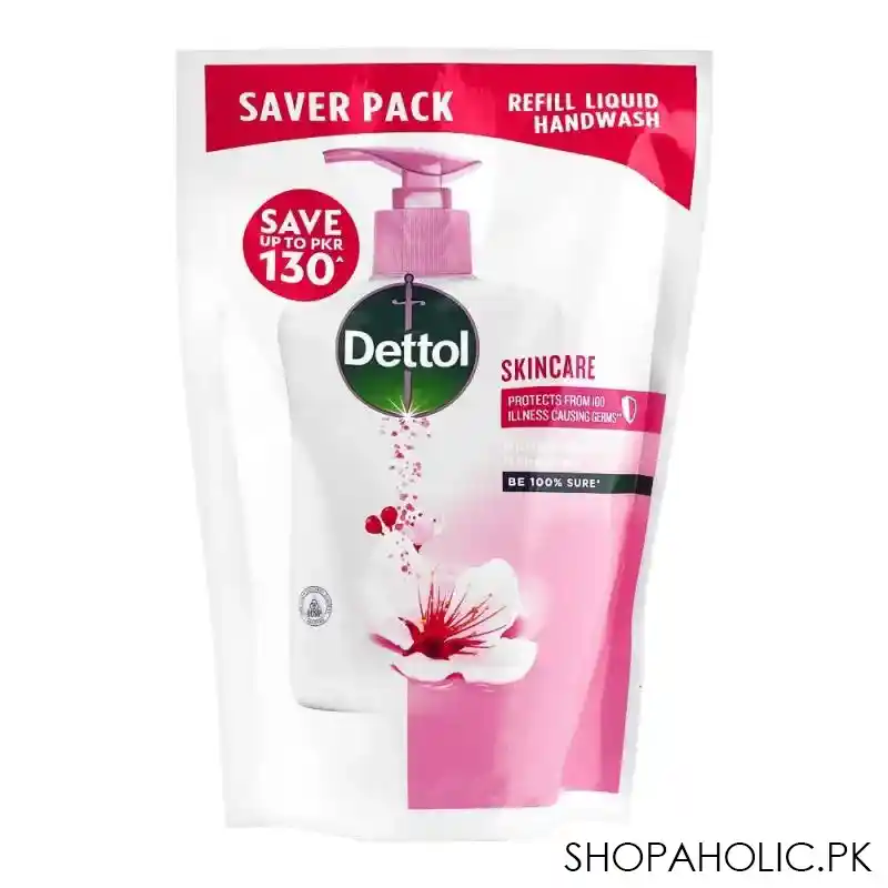 dettol skincare anti bacterial hand wash, pouch refill saver pack, 375ml main image