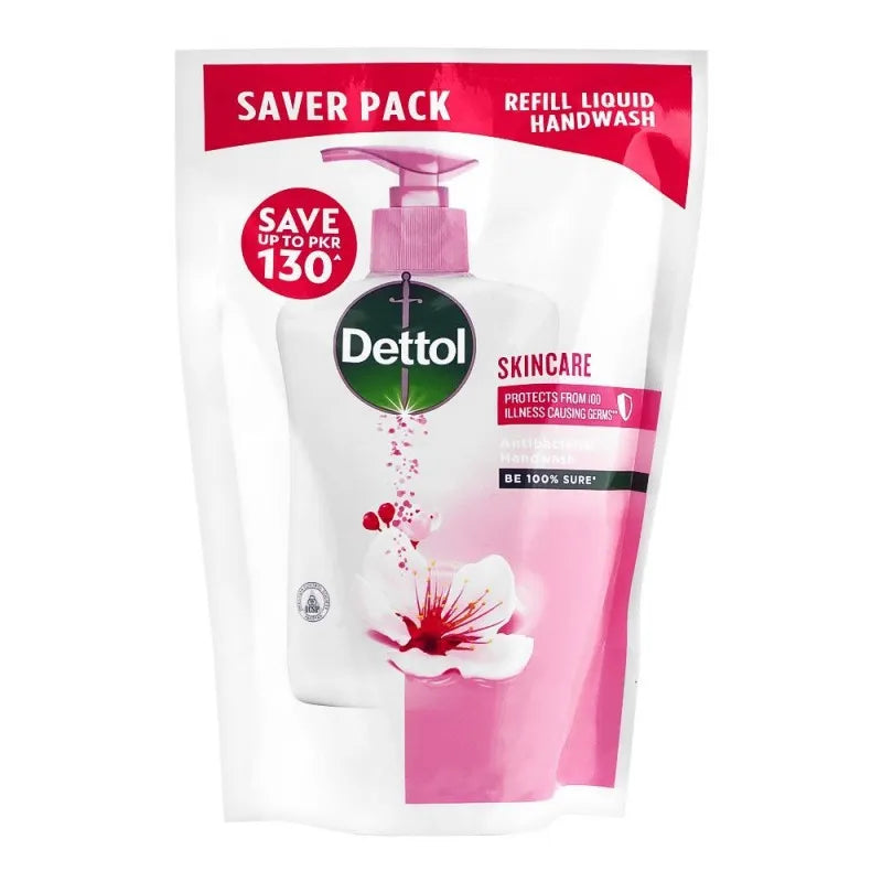 dettol skincare anti bacterial hand wash, pouch refill saver pack, 375ml main image