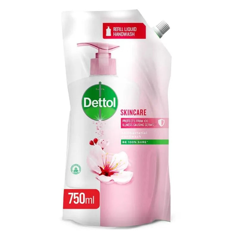 dettol skincare antibacterial liquid hand wash, refill pouch, 750ml main image