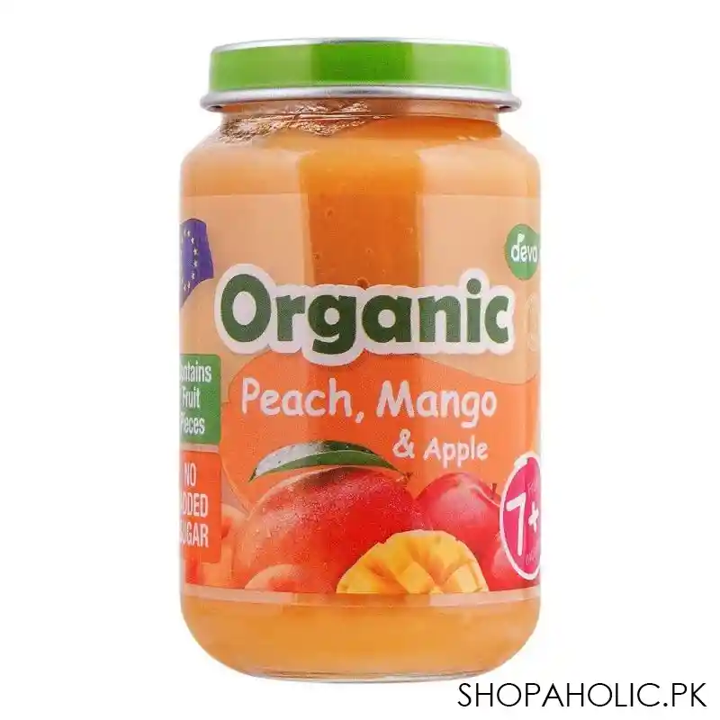 deva organic peach, mango & apple baby food, no added sugar, 7+, 190g main image