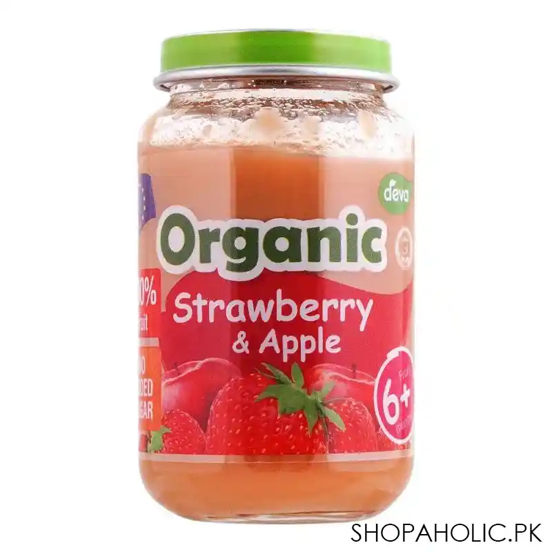 deva organic strawberry & apple baby food, no added sugar, 6+, 190g main image