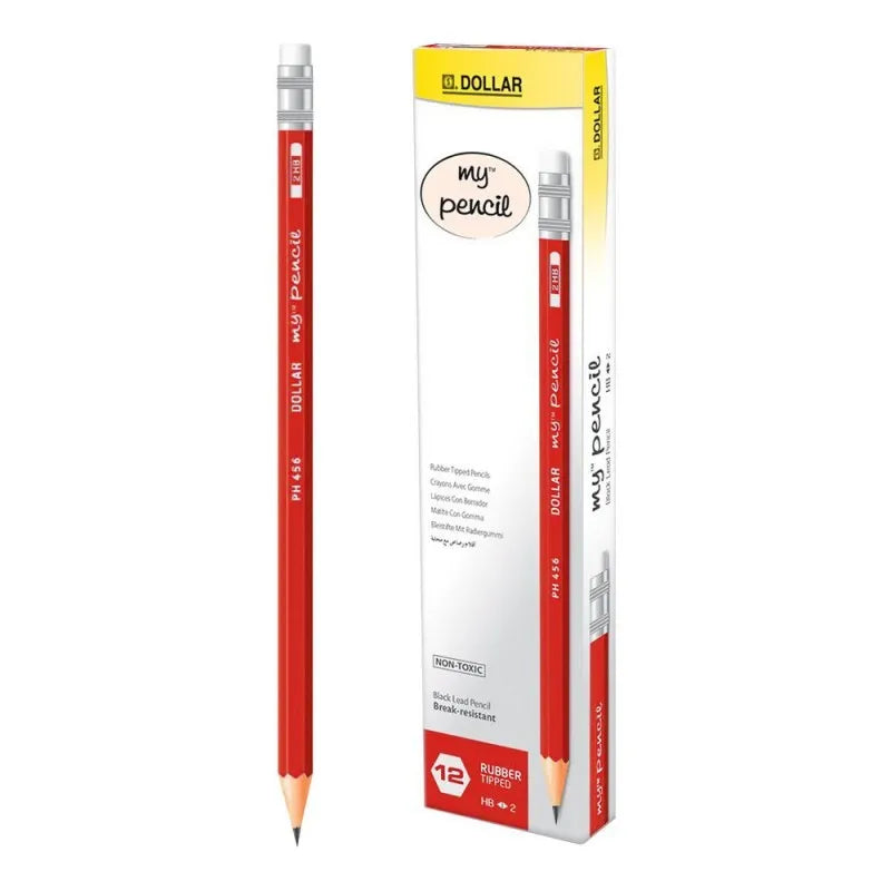 dollar my pencil black lead pencil with eraser, red body, 12 pack, ph456 main image