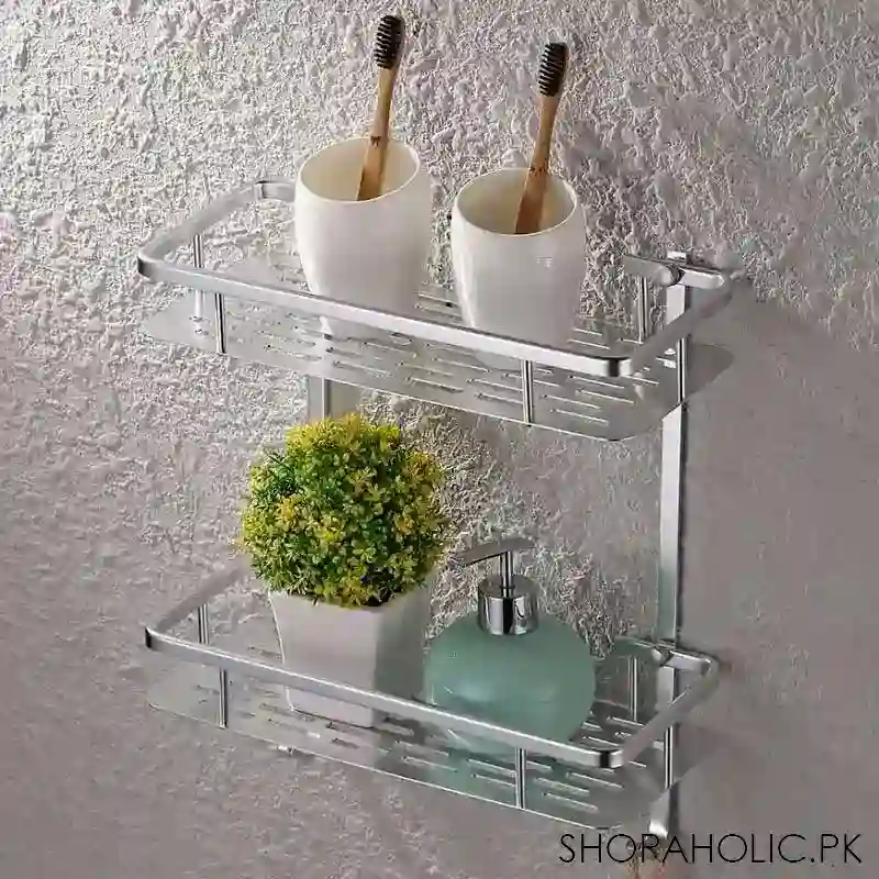 double layer aluminium storage shelf rack holder for bathroom image2