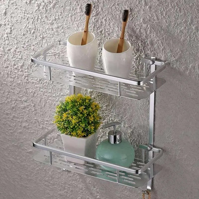 double layer aluminium storage shelf rack holder for bathroom image2