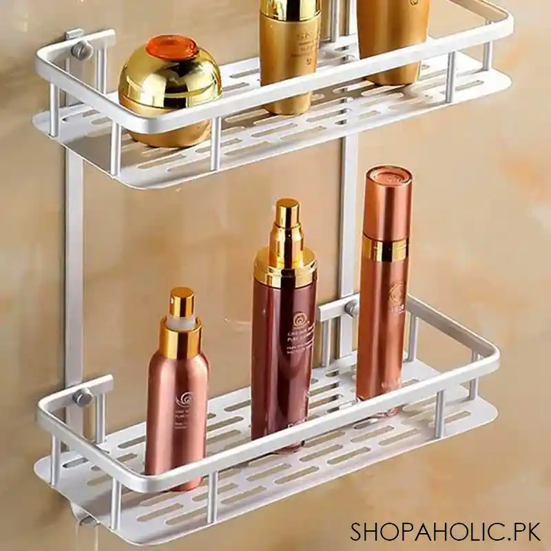 double layer aluminium storage shelf rack holder for bathroom image3