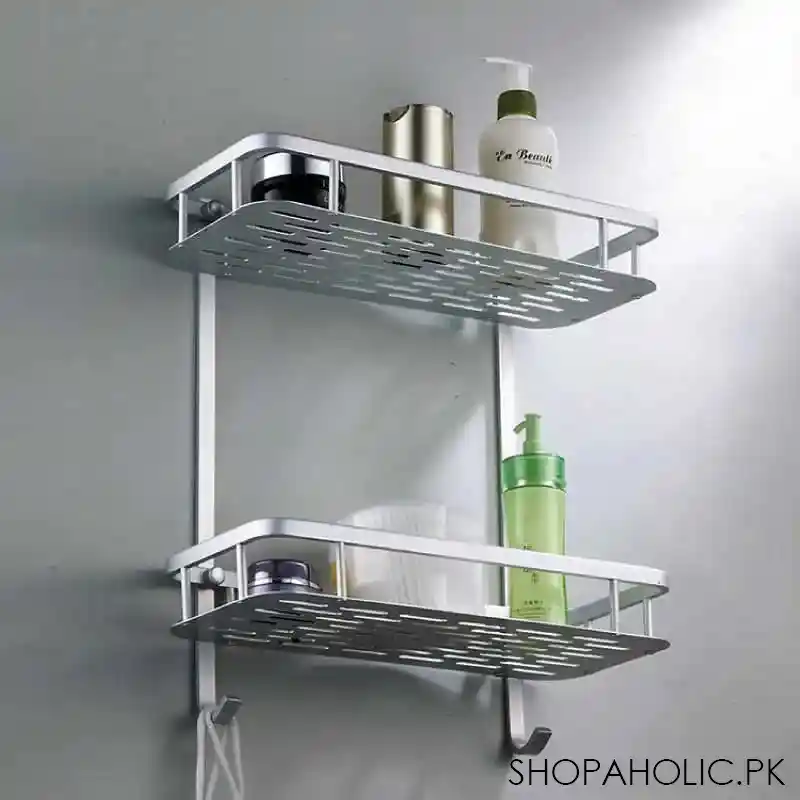 double layer aluminium storage shelf rack holder for bathroom main image