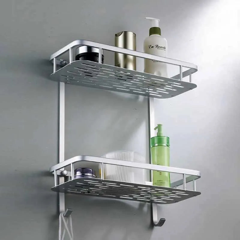 double layer aluminium storage shelf rack holder for bathroom main image