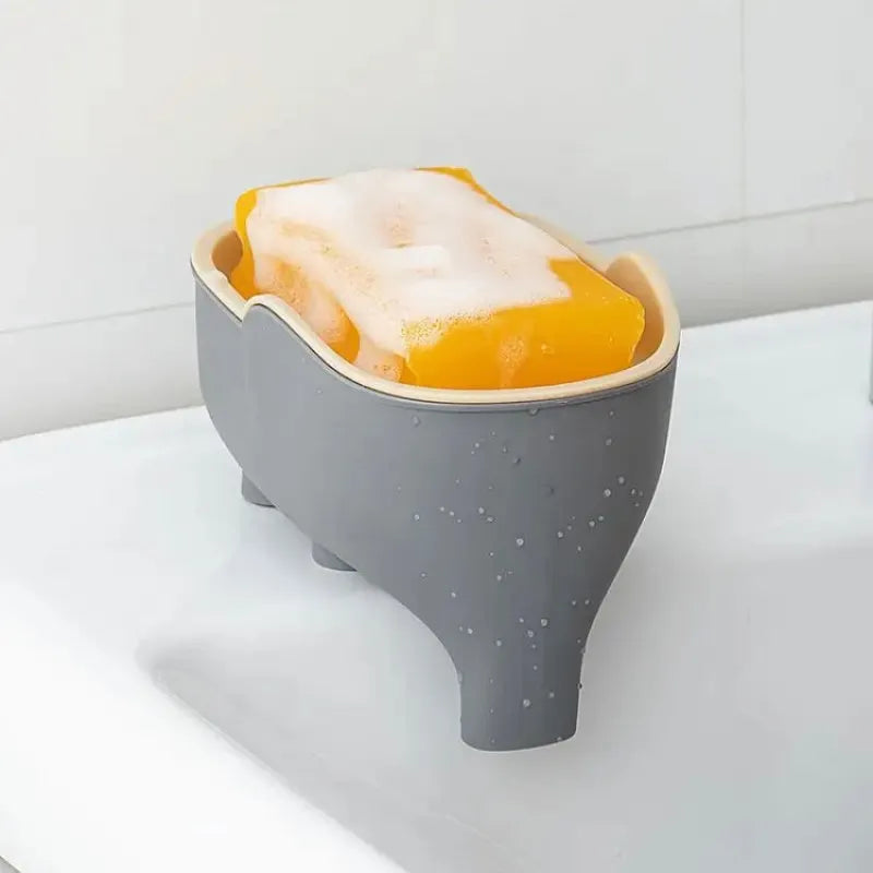 double layer cute elephant shape drain soap box image3