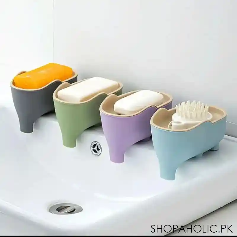 double layer cute elephant shape drain soap box main image