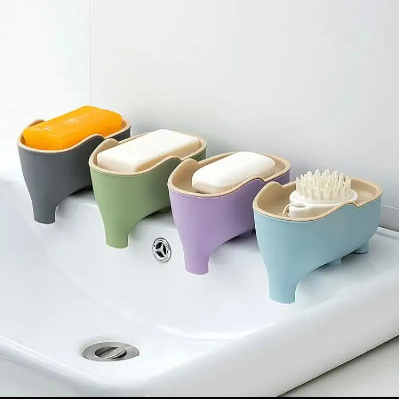 double layer cute elephant shape drain soap box main image